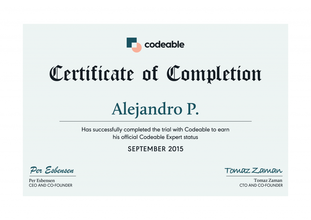 Codeable Certificate of Completion